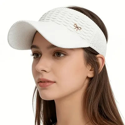 Casquette Visière Ouverte Respirante pour Femme en Polyester Tricoté, Chapeau de Soleil à Bord Courbé avec Nœud Décoratif pour le Tennis, le Cyclisme, la Randonnée et les Sports