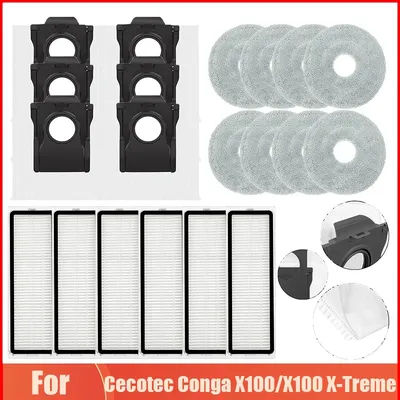 Accessories Fit For Cecotec Conga X100/X100 X-Treme Robot Vacuum Mop Cloth 4 Layer Filtration System Dust Bag HEPA Filters