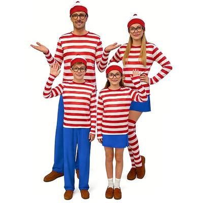 Cerca e trova Personaggio nascosto Costume a righe rosse e bianche T-shirt Personaggio classico delle fiabe Cosplay for Unisex Bambini Adulti Halloween Carnevale Feste Performance Palcoscenico