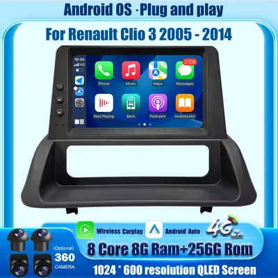 Autoradio multimédia lecteur vidéo GPS Navigation pour Renault Clio 3 2005-2014 Android 16 Auto Carplay Bluetooth DSP