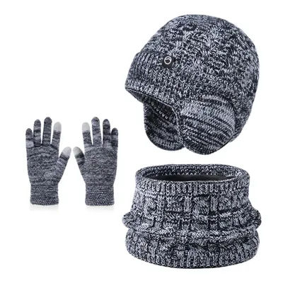 Ensemble 3 pièces simple couleur unie : bonnet, écharpe et gants, avec cache-oreilles, anti-froid, coupe-vent, protection auditive, pour l'hiver et l'extérieur