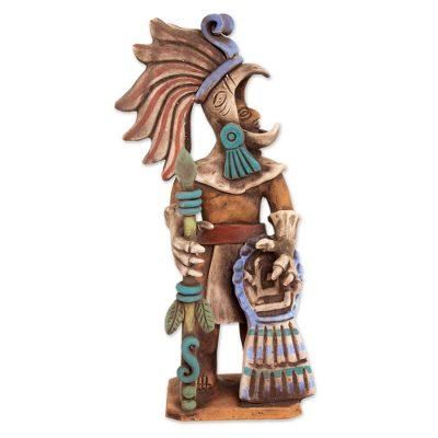 Aztec Caballero Aguila Warrior,'Aztec Eagle Warrior Ceramic Replica Sculpture from Mexico'