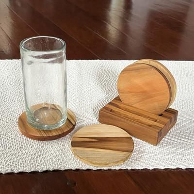 Drinking Moons,'Set of 4 Coasters with Storage Base Handmade from Teak Wood'