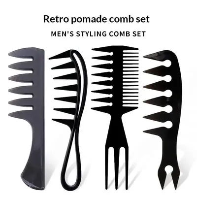 3/4Pcs Wide Tooth Comb Hair Pick Texture Comb Slicked-back Undercut Anti Static Comb Styling Comb Set For Men Hair Styling