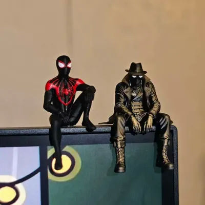 Miles Morales Noir Spider Man Sitting Pose Magnet Monitor Topper Figurine Ornament Desktop Decor Pvc Mini Figure Collect Gift