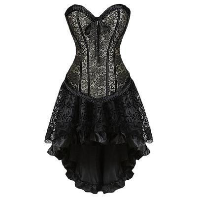 Retrò Vintage Rococò Punk Gotico Corto / Mini Vestito Corsetto Overbust Bustino Pizzo Senza spalline Jacquard Per donna Fantasia Stile Steampunk Halloween Carnevale Mascherata Festa / Sera Balli di