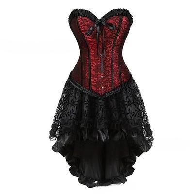 Retrò Vintage Rococò Punk Gotico Corto / Mini Vestito Corsetto Overbust Bustino Pizzo Senza spalline Jacquard Per donna Fantasia Stile Steampunk Halloween Carnevale Mascherata Festa / Sera Balli di