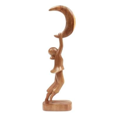 Holding Hope,'Hand Made Hibiscus Wood Moon Sculpture'