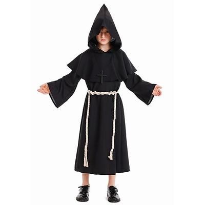 Retrò Vintage Medievale Rinascimento Vestaglia Lunghe Medico della peste Costumi da mago Monaco Costume Ragazzi Halloween Carnevale Fiera Rinascimentale LARP Bambini Cintura Vestaglia