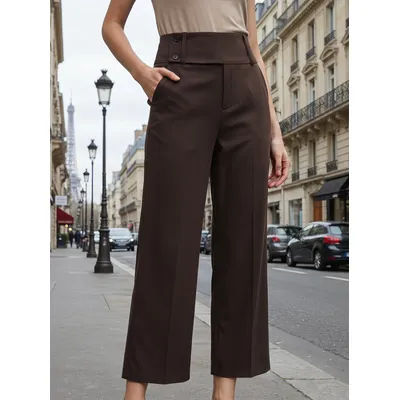 Pantalon droit taille haute pour femme Gadinus, couleur unie, coupe ample, élégant