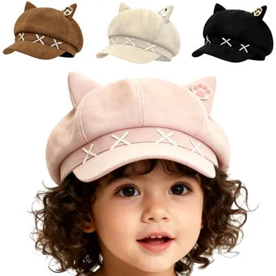 Bérets japonais à oreilles de chat pour femmes, mignon, dessin animé, jour d'hiver, voyage, doux, polyvalent, visage de spectacle, petits bérets d'automne et d'hiver Y2K