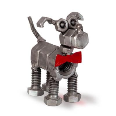 Steel Buddy,'Eco-Friendly Recycled Metal Dog Figurine with a Red Tie'
