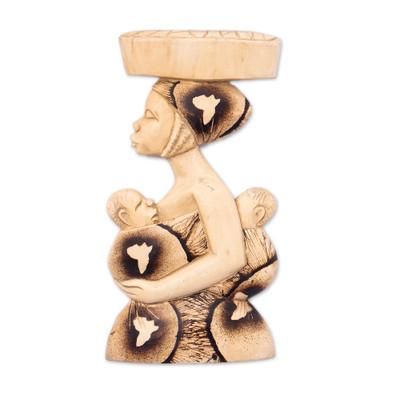 The Nurturing Spirit,'Pyrography Wood Wall Art of a Ghanaian Mother and Children'