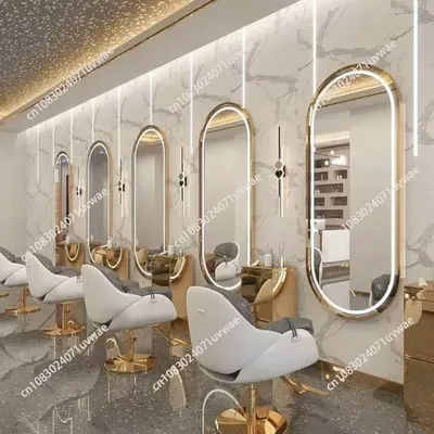 Hair Salon Furniture Barber Shop Mirror Station with Led Light Wall Mounted Hairdressing Mirror Touch Screen Mirror