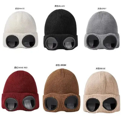 Chapeau tricoté avec lunettes de protection pour hommes et femmes, coupe-vent, bonnet de ski chaud d'hiver, unisexe, doux, chaud, antidérapant, protection des oreilles, Garros