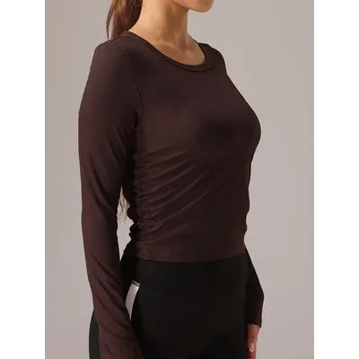 Fitfemme Haut athlétique côtelé à manches longues pour femme - Humidité - Absorbant et extensible