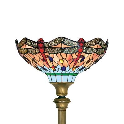 Searchlight Piantana da terra Tiffany Dragonfly, Bronzo / Ottone antico, Soggiorno / Sala da pranzo, Metallo, Tiffany, Lampada da terra