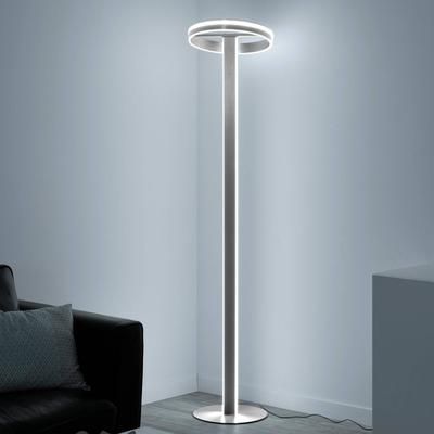 Q-Smart-Home Paul Neuhaus Q-Vito piantana LED dritta con anello Q-Vito, dimmerabile, Alluminio / Grigio / Zincato, Soggiorno / Sala da pranzo, Alluminio, Moderno
