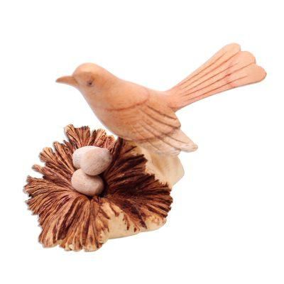 Nesting Bird,'Nesting Bird Hand Carved Wood Sculpture'