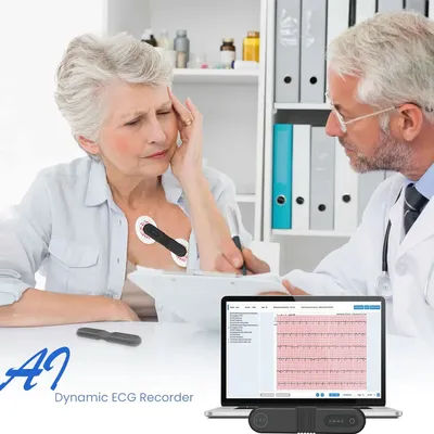 Moniteur ECG dynamique en temps réel, analyse AI, fonction Bluetooth, Holter portable, ECG, 24h