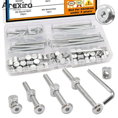 20Sets of Baby Crib Screws Hardware Replacement Kit Double Decker Bed Bolt Hexagonal Socket Screw Bolt with Bucket Nut/Wrench