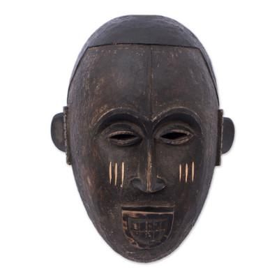 'African Wall Mask Hand-Carved from Sese Wood in Ghana'