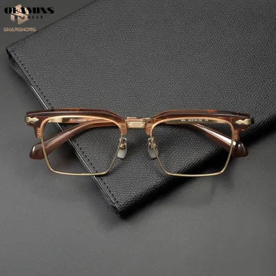 Monture de lunettes en acétate de titane avec surface miroir marron transparent dégradé, lunettes durables haut de gamme pour un usage quotidien