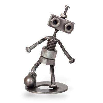 Robotic Goal,'Football Soccer-Themed Upcycled Metal Figurine of Robot'