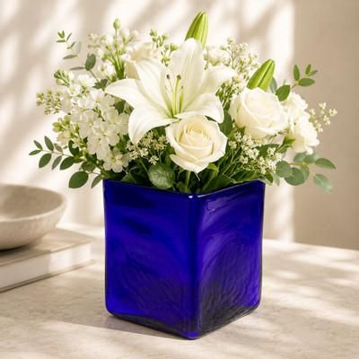 'Modern Small-Sized Handblown Recycled Glass Vase in Blue'