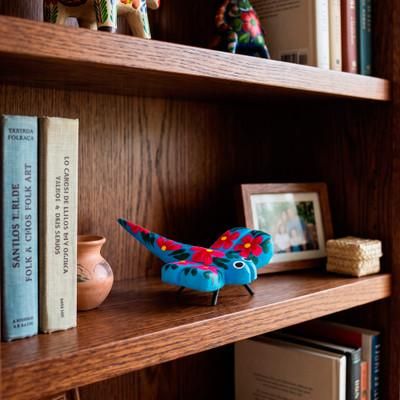 'Cerulean Dragonfly Botanical-Themed Wood Alebrije Figurine'