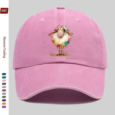 1 casquette de soleil imprimée motif animaux mignons, style rêveur, motif mouton, légère et confortable, avec sangle réglable et lavable