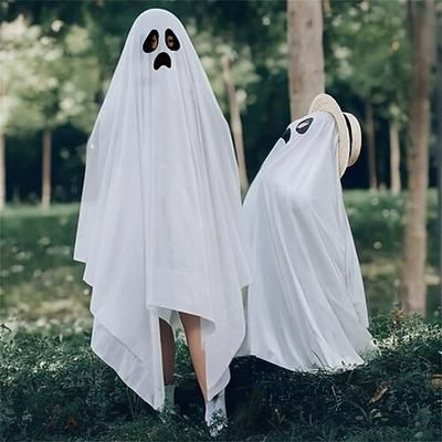 Fantasma senza volto Fantasma del lenzuolo bianco Mantello Maschera Costumi di Gruppo per Famiglie di Halloween Orrore Bambini Adulti Tutti Halloween Carnevale Feste Performance Costumi di Halloween