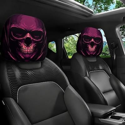 2 copri poggiatesta per auto con teschio, fantastico motivo gotico con scheletro viola, protezione per poggiatesta, accessori universali per interni auto, elegante copricuscino decorativo per auto,