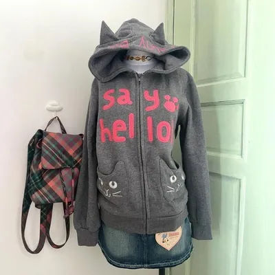 Y2k sous-culture sweat à capuche à manches longues femmes oreilles de chat broderie Kawaii décontracté lettre impression sweat fermeture éclair doux 2025 automne