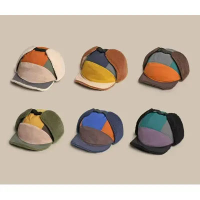 Lunettes de soleil coréennes bloquées de couleur, chapeau de pilote pour hommes et femmes, casquette de Baseball plus épaisse et chaude, protection des oreilles, chapeau de bombardier en bec de