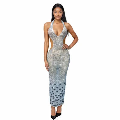 Langchaoqun – robe de soirée élégante avec strass brillants, Sexy, col en v, dos nu, robe de bal, tapis rouge, tenue de scène, nouvelle collection