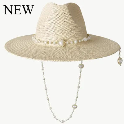 Chapeau de paille chaîne d'amour haut de gamme hommes et femmes été vacances en plein air plage chapeau de soleil Panama chapeau de paille