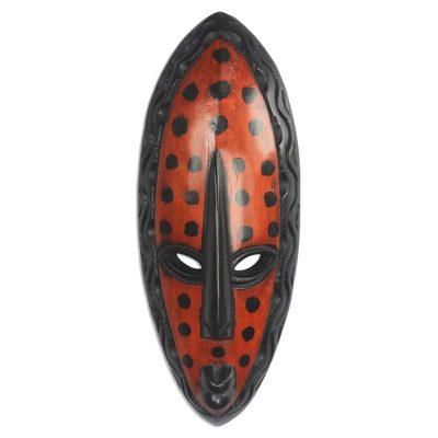 Nhyira Dots,'Spotted African Wood Mask in Orange from Ghana'