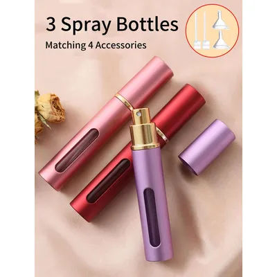 3pcs Refillable Bottle Set 4 Accessories 5ml Perfume Spray Bottle with 3 Spray Bottles, 2 Funnels, 2 Dispensing Divas