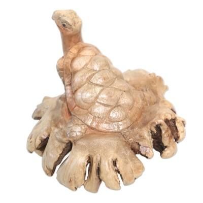 Struggling Turtle,'Hand Carved Jempinis Wood Turtle Sculpture'