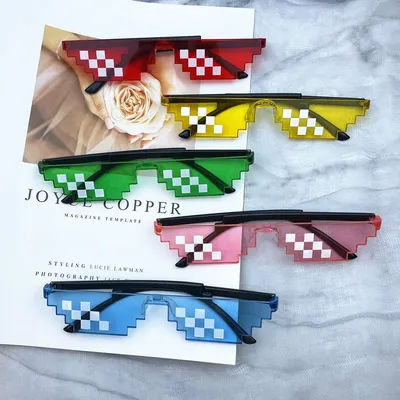Lunettes de soleil rétro mosaïque pour hommes et femmes, Pixel Black, Gamer Robot, Cool Party, Lunettes de soleil drôles et belles