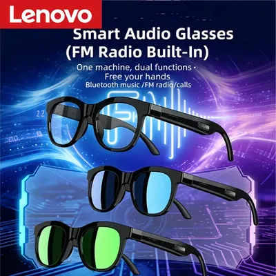 Lunettes de soleil intelligentes Bluetooth Lenovo avec radio FM, verres photochromiques en fibre de carbone pour la musique, légères, pour le cyclisme et les activités de plein air
