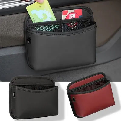 Sac de rangement latéral pour porte de voiture, organisateur de poche en maille en cuir PU pour cartes, téléphone, lunettes de soleil, accessoire universel pour l'intérieur de la voiture