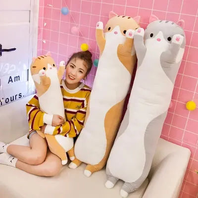 Cute Cat Plush Toy Long Pink Brown Grey Sleeping Cats Leg Pillow Squishy Little Animal Doll Appeasing Plushie Gift