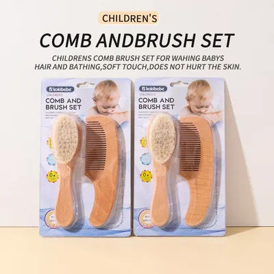 2pcs Baby Care Hair Wool Brush Beech Wood Comb Newborn Massage Comb Baby Shower Gift Set Natural Baby Brush