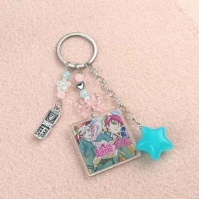 Anime The Disastrous Life of Saiki K Saiki Kusuo Inspired Keychain Handmade Matching Phone Chain Beaded Pendant Keychain Gifts
