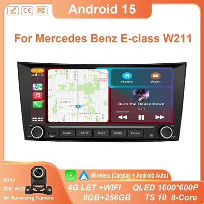 Autoradio Android 16 avec CarPlay sans fil et Bluetooth pour Mercedes Benz Classe E W211 E200 E220 E300 E350 E240 E270 E280 Classe CLS W219 Stéréo