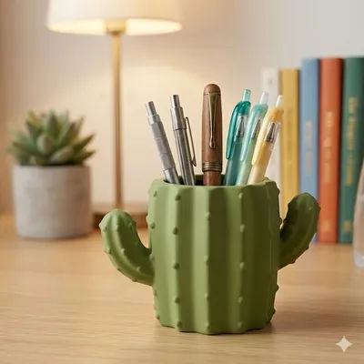 Lot de 2 supports à stylos décoratifs en forme de cactus, support à stylos en forme de cactus imprimé en 3D style Ins, conteneur de rangement de bureau de niche, rangement de bureau, plante verte