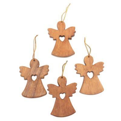 Love and Blessings,'Handmade Wood Angel Ornaments (Set of 4)'