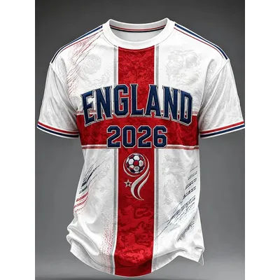 T-shirt d'entraînement de football pour supporters d'Angleterre 2026 - Impression 3D - Haut à manches courtes confortable et respirant